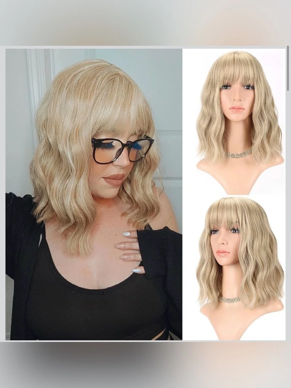 NWT Blonde Bob Wig With Air Bangs Shoulder Length Wavy Synthetic Cosplay 12